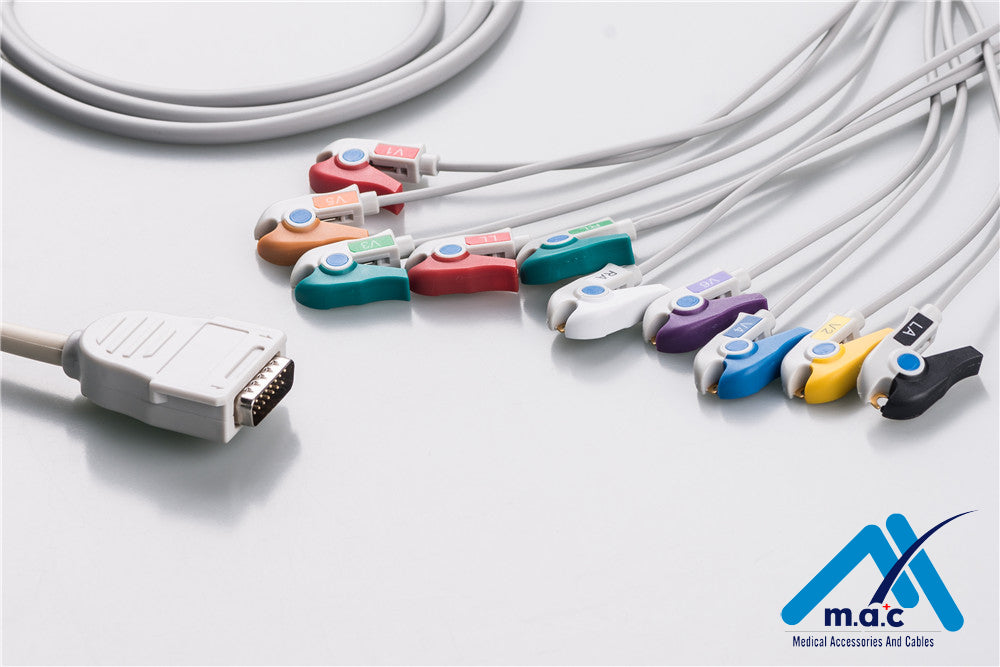 Burdick Compatible One Piece Reusable EKG Cable - AHA - 7725