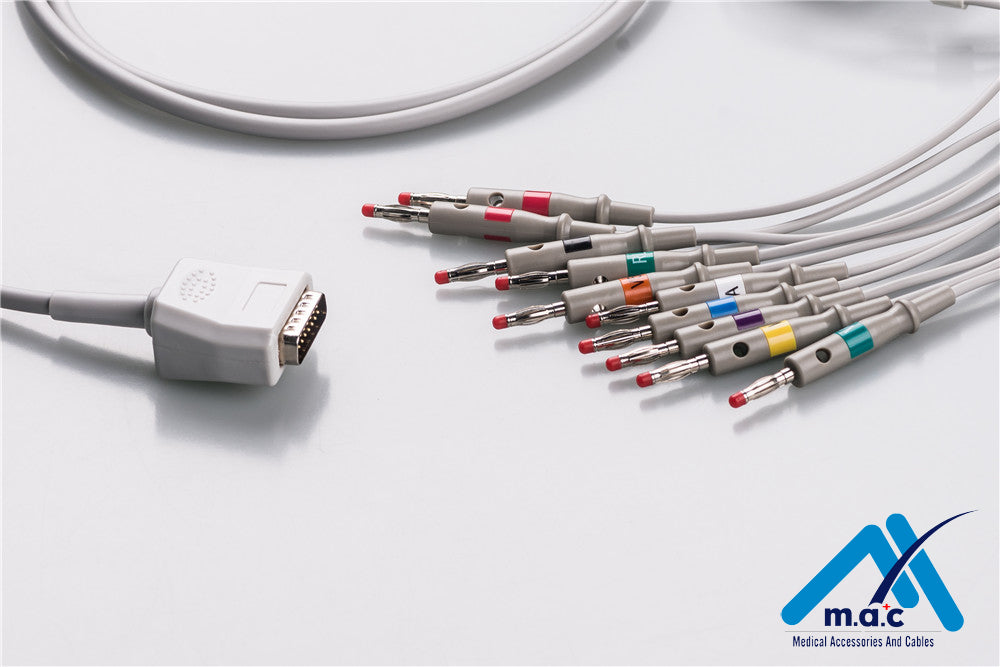 Nihon Kohden Compatible One Piece Reusable EKG Cable - AHA - 45502-NK