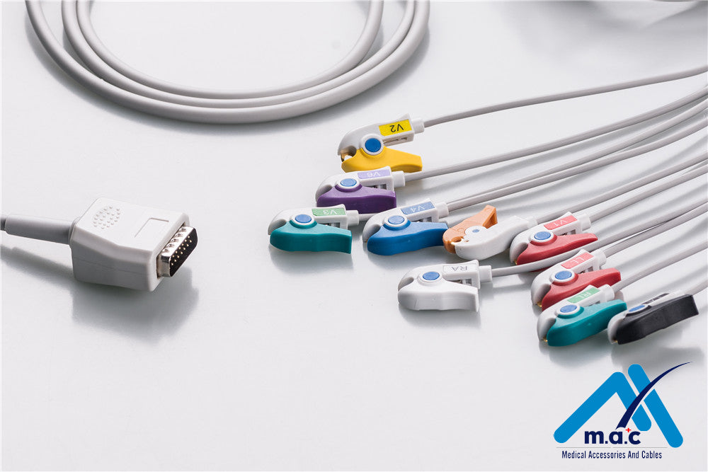 Nihon Kohden Compatible One Piece Reusable EKG Cable - AHA