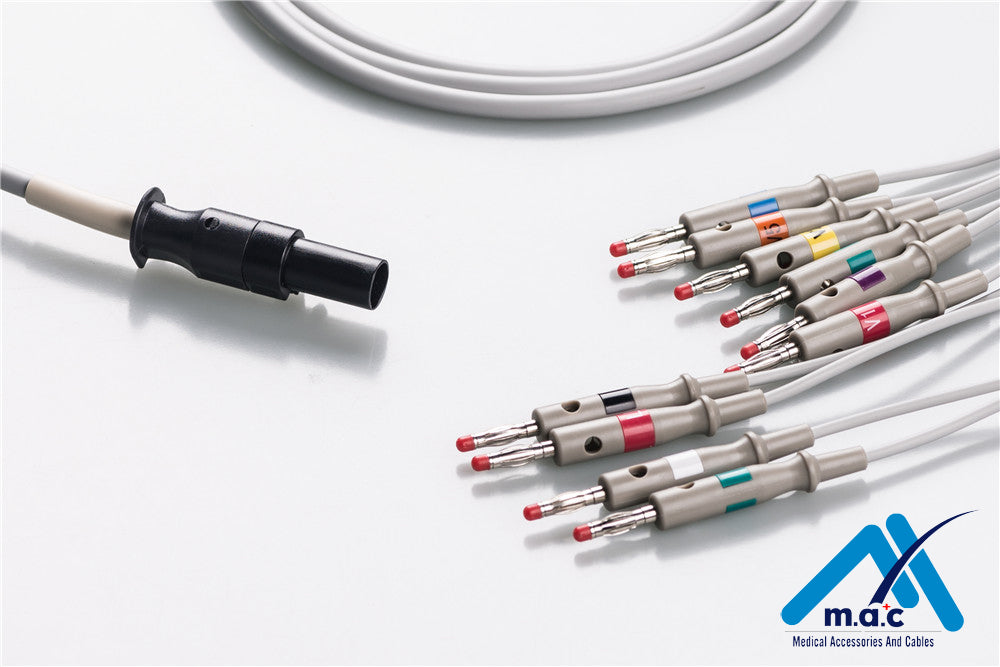 Quiton Compatible One Piece Reusable EKG Cable - AHA