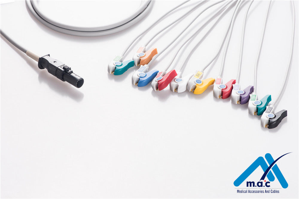 Burdick Compatible One Piece Reusable EKG Cable - AHA - 60-00180-01
