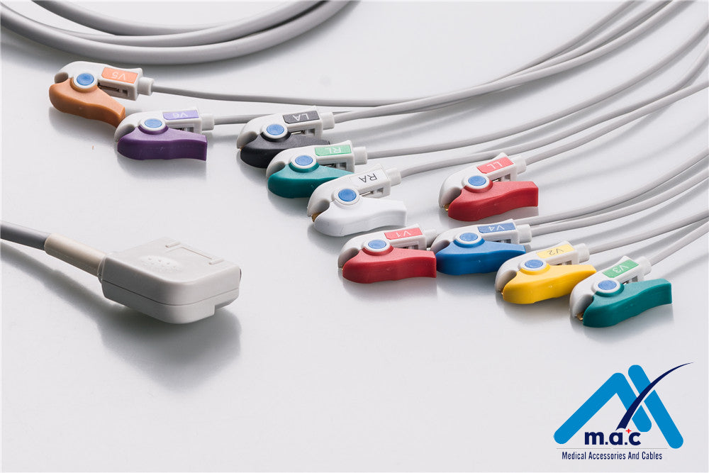 Kenz Compatible One Piece Reusable EKG Cable - AHA