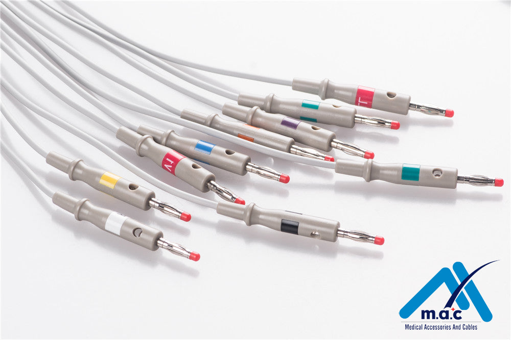 Schiller (Long Screw) Compatible One Piece Reusable EKG Cable - AHA - 2.400095