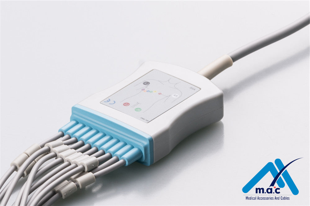 Schiller (Long Screw) Compatible One Piece Reusable EKG Cable - AHA - 2.400116E