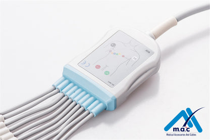 Burdick Compatible One Piece Reusable EKG Cable - AHA - 7704