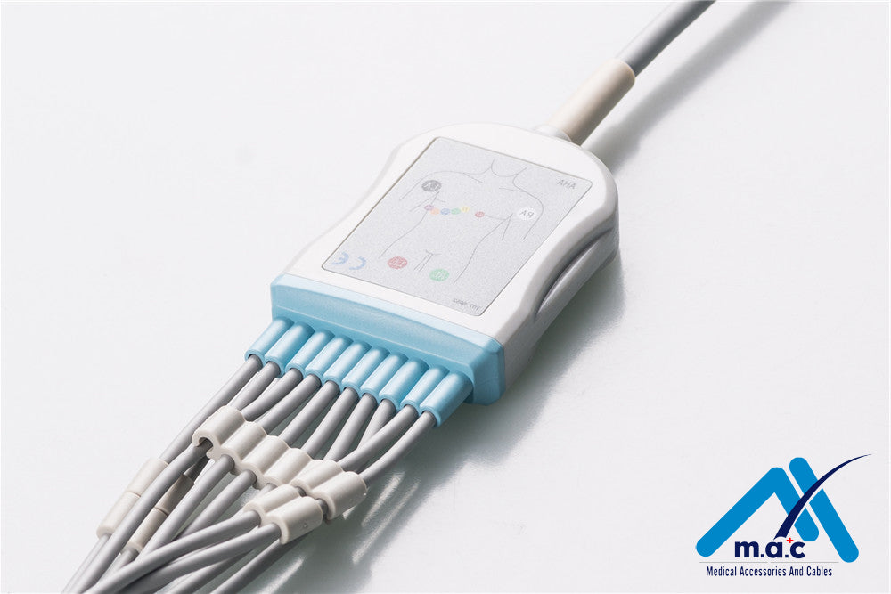 Kenz Compatible One Piece Reusable EKG Cable - AHA - PC-104